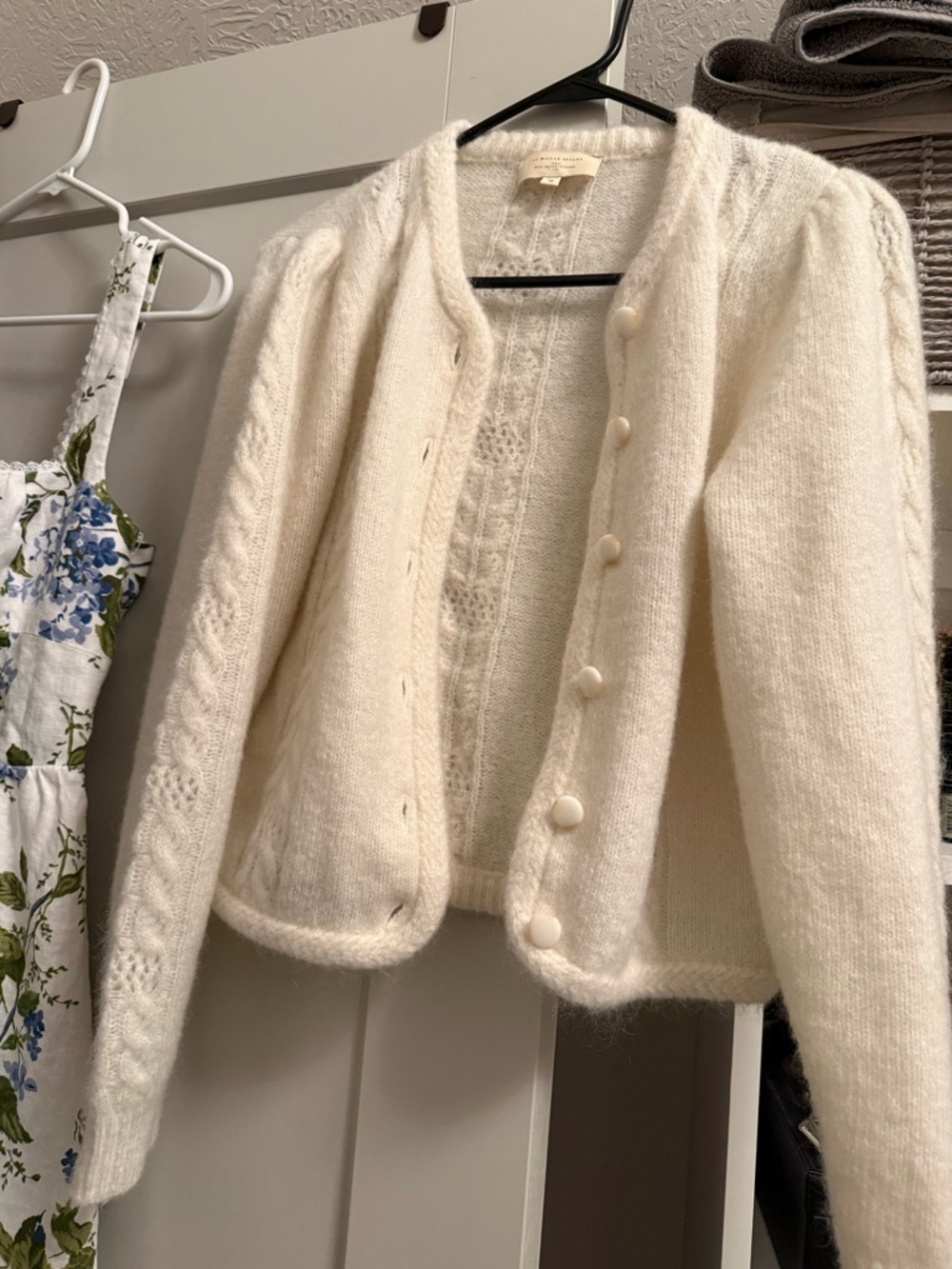 Sezane Cream Fuzzy Button-Front Cardigan - Picture 3 of 7